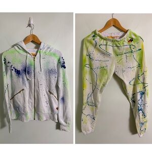 Aviator Nation Paint Splatter Full Zip Hoodie & Sweatpants Set Size XS/S